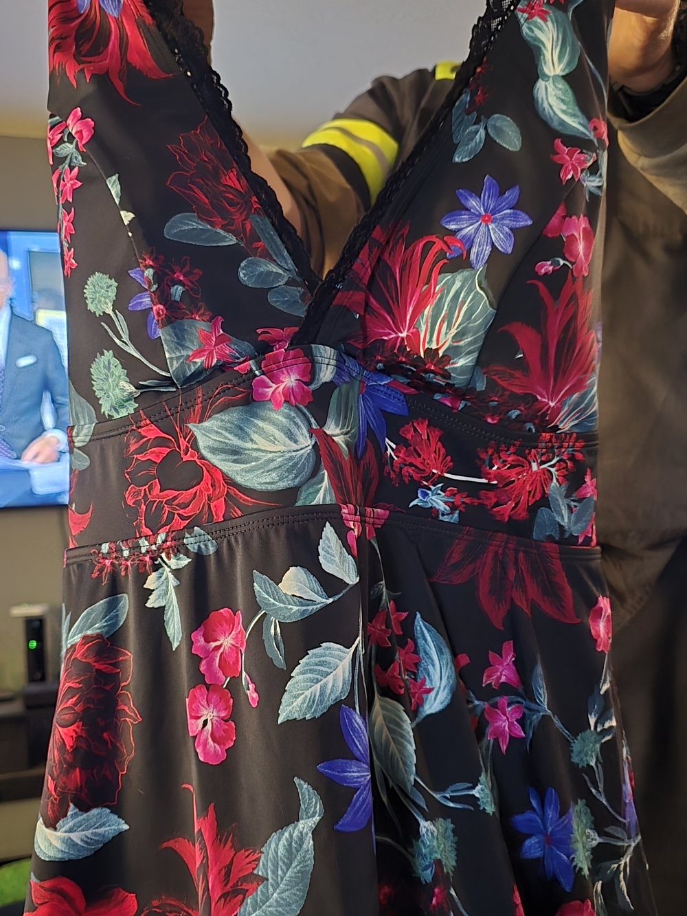 torrid Black Floral V-Neck Dress with Pink, Blue & Teal Swimsuit Dress New